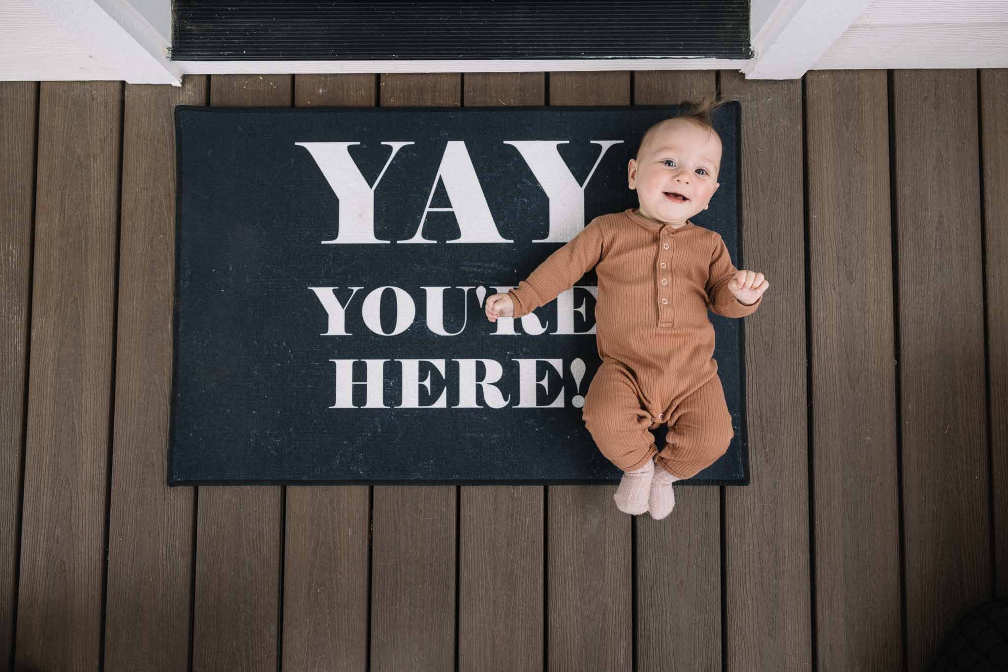 I love that Shutterfly allows you to customize its doormats. I chose the Text Gallery doormat & customized it to say "Yay You're Here!"